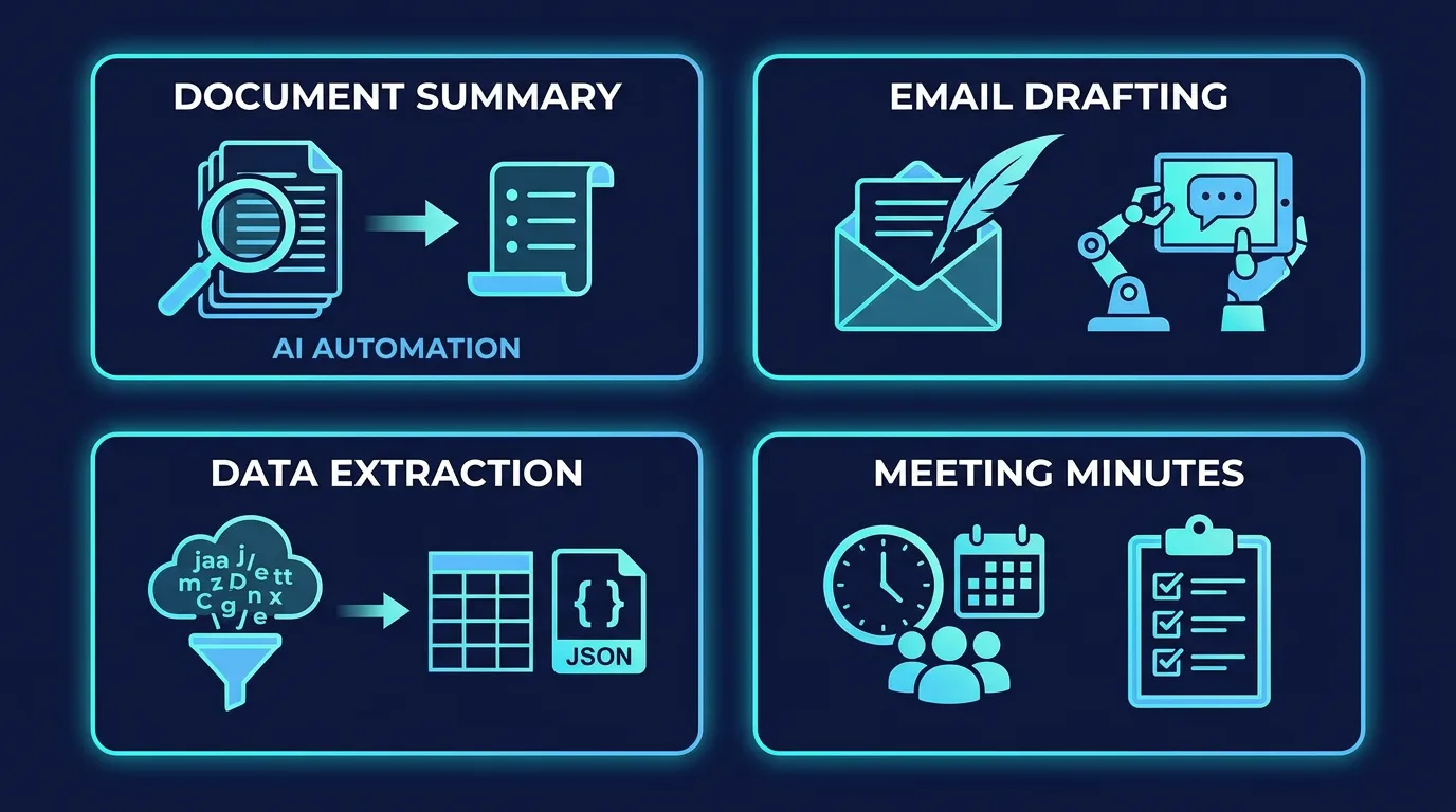 AI hỗ trợ các tác vụ văn phòng: email, tóm tắt, biên bản, trích dữ liệu